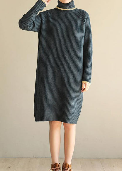 Aesthetic Sweater High Lapel Collar Dresses Army Green Daily Knitwear