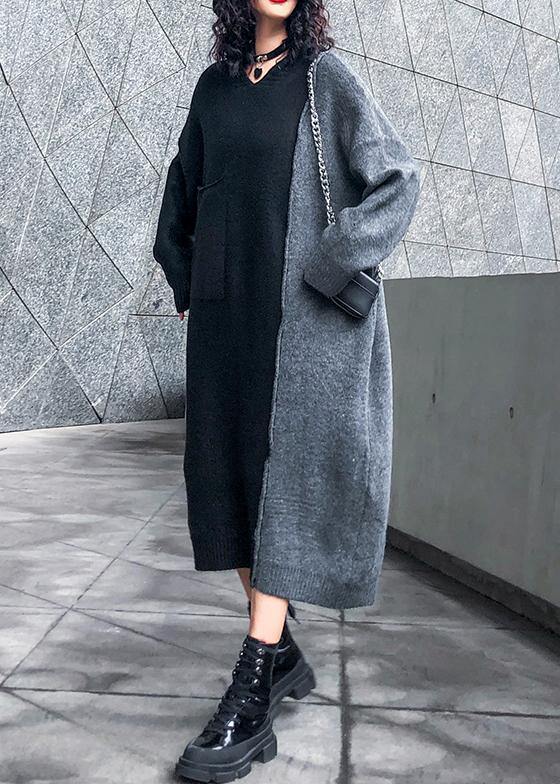 Aesthetic Winter Sweater Patchwork Aesthetic Gray Knitwear