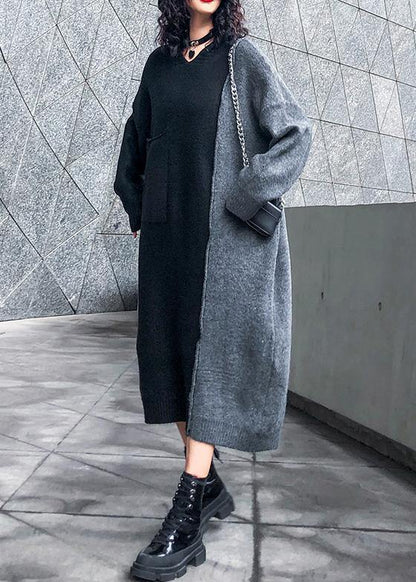Aesthetic Winter Sweater Patchwork Aesthetic Gray Knitwear