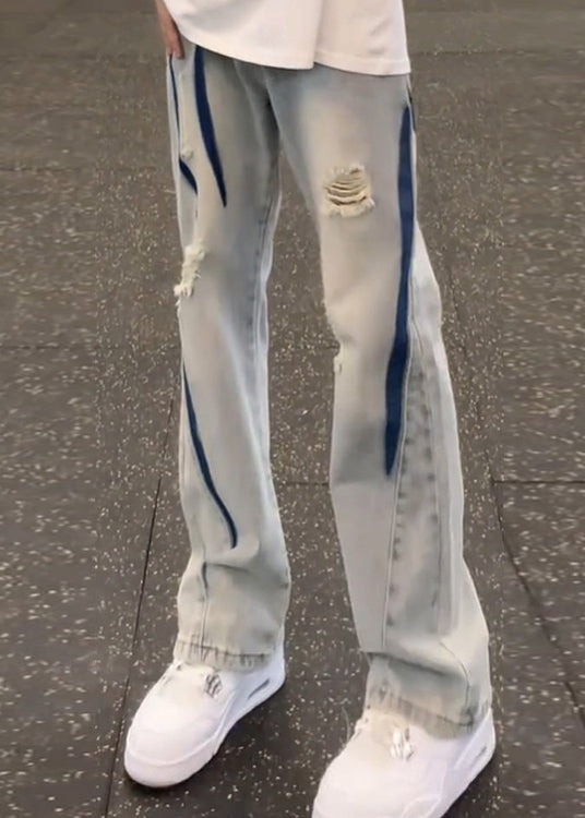 American Style Tie Dye Ripped Denim Pants Fall