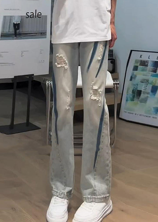 American Style Tie Dye Ripped Denim Pants Fall