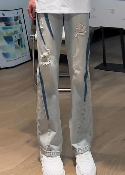 American Style Tie Dye Ripped Denim Pants Fall