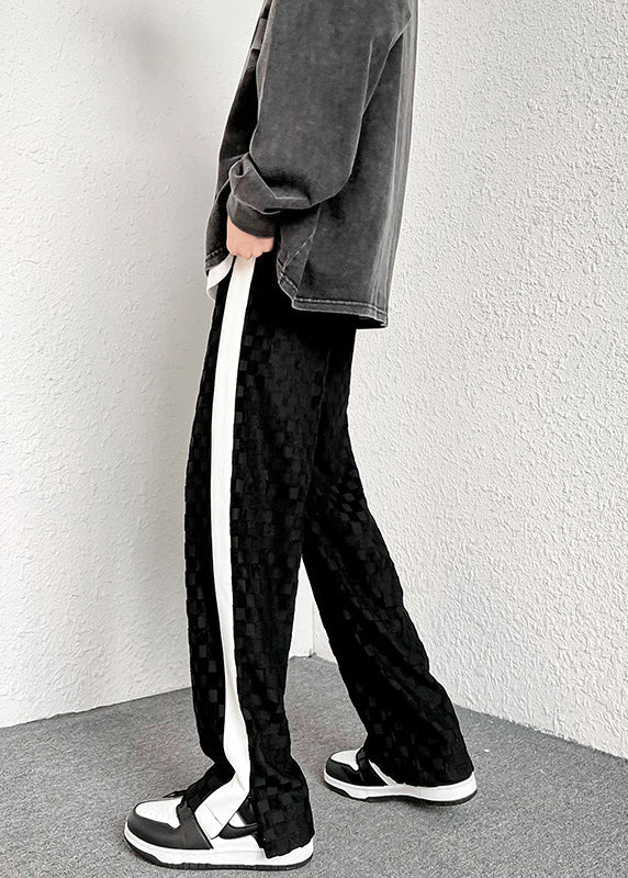American Style White Pockets Plaid Cotton Pants Summer