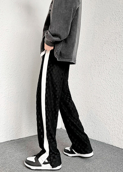 American Style White Pockets Plaid Cotton Pants Summer