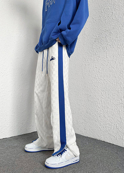 American Style White Pockets Plaid Cotton Pants Summer