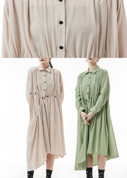 Apricot Chiffon Shirt Dress Wrinkled Asymmetrical Spring