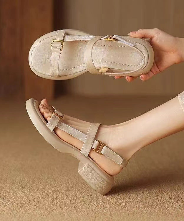 Apricot Chunky Cowhide Leather Splicing Sandals