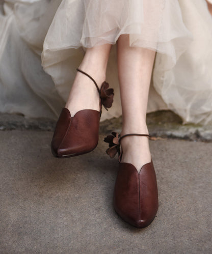 Apricot Cowhide Leather Sandals Splicing Pointed Toe