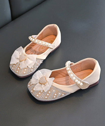 Apricot Nail Bead Zircon Buckle Strap Kids Flat Feet Shoes