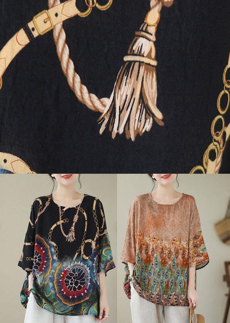 Apricot O-neck Linen T Shirt Long Sleeve
