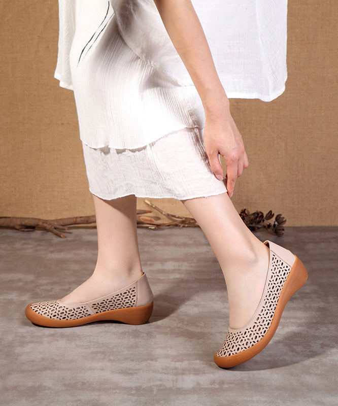 Apricot Wedge Sheepskin Sandals Hollow Out