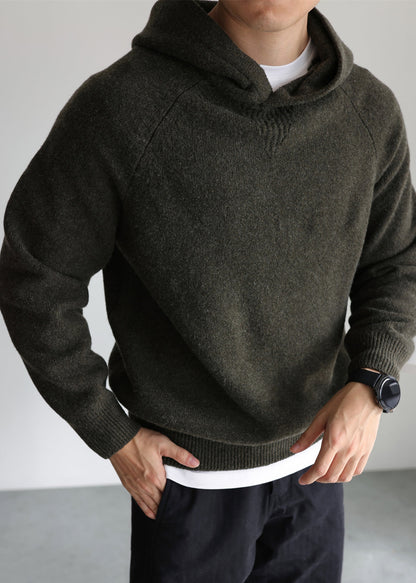 Army Green Cozy Woolen Winter Sweater Tops Hooded