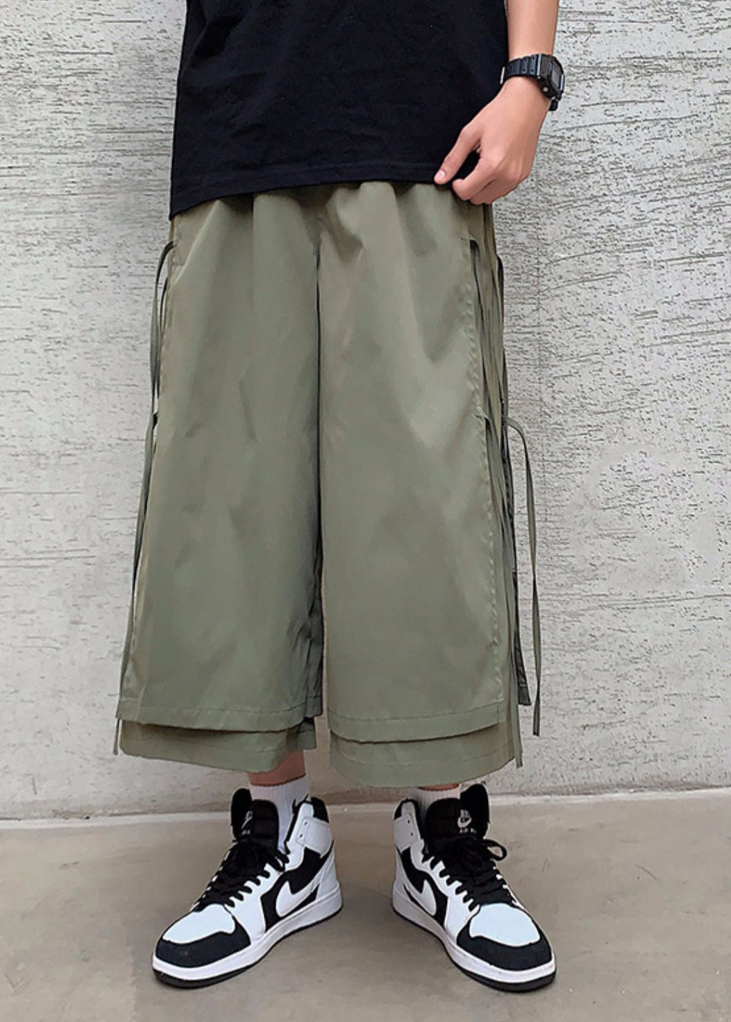 Army Green Elastic Waist Leg Pants Pants Summer