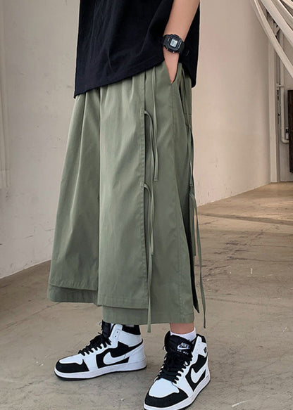 Army Green Elastic Waist Leg Pants Pants Summer