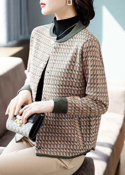 Army Green Patchwork Woolen Coats O-neck Pockets Long Sleeve