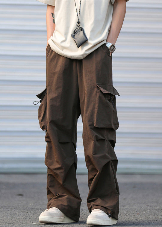 Army Green Pockets Drawstring Cotton Pants Summer
