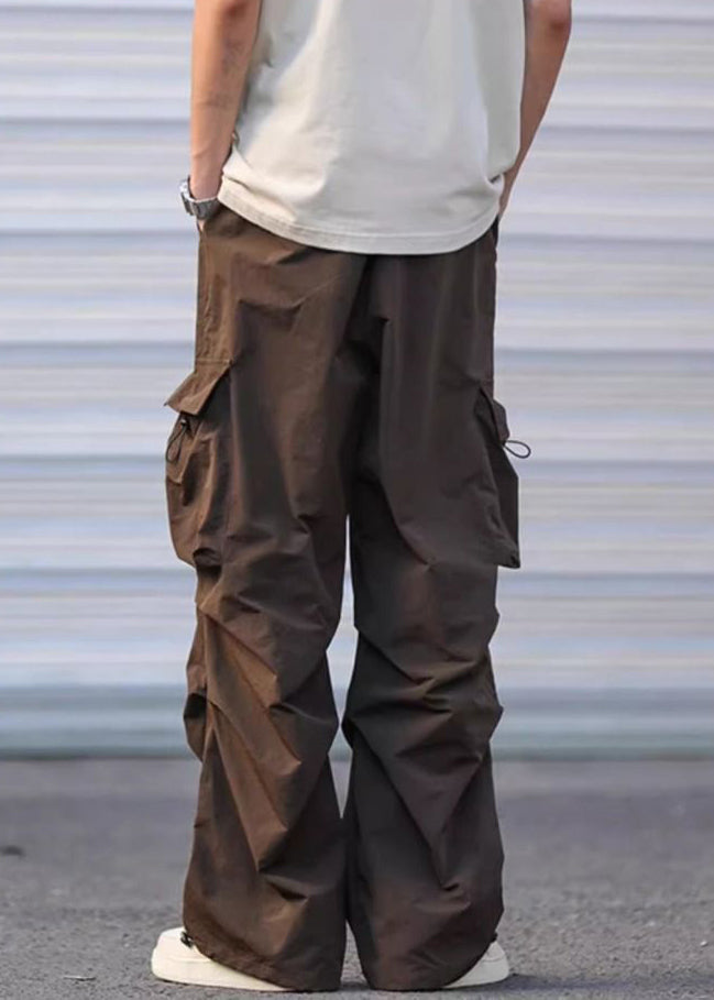 Army Green Pockets Drawstring Cotton Pants Summer