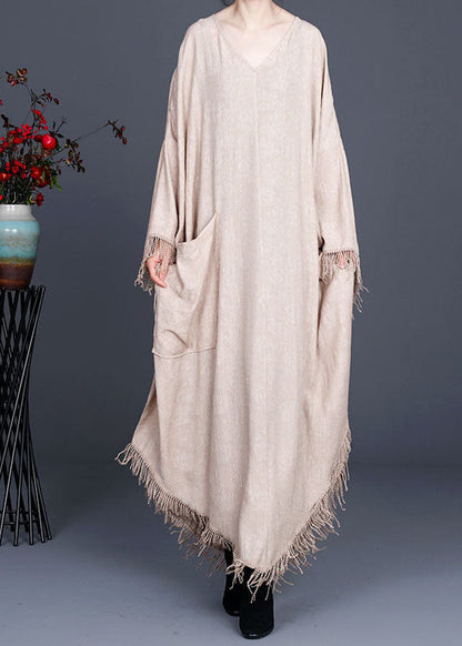 Art Apricot Pockets Asymmetrical Design Fall Dresses