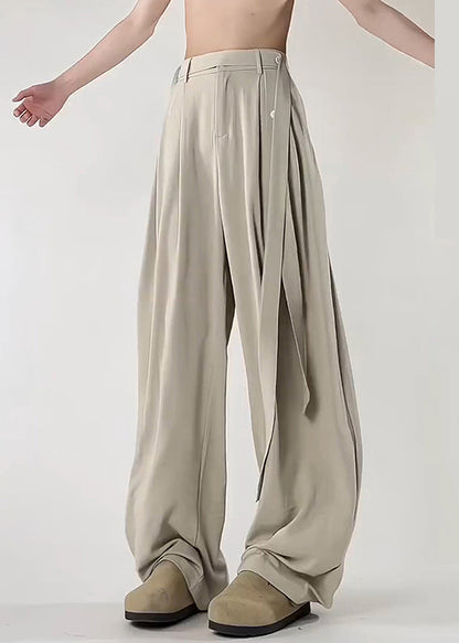 Art Beige Original Design Pockets Ice Silk Pants Summer