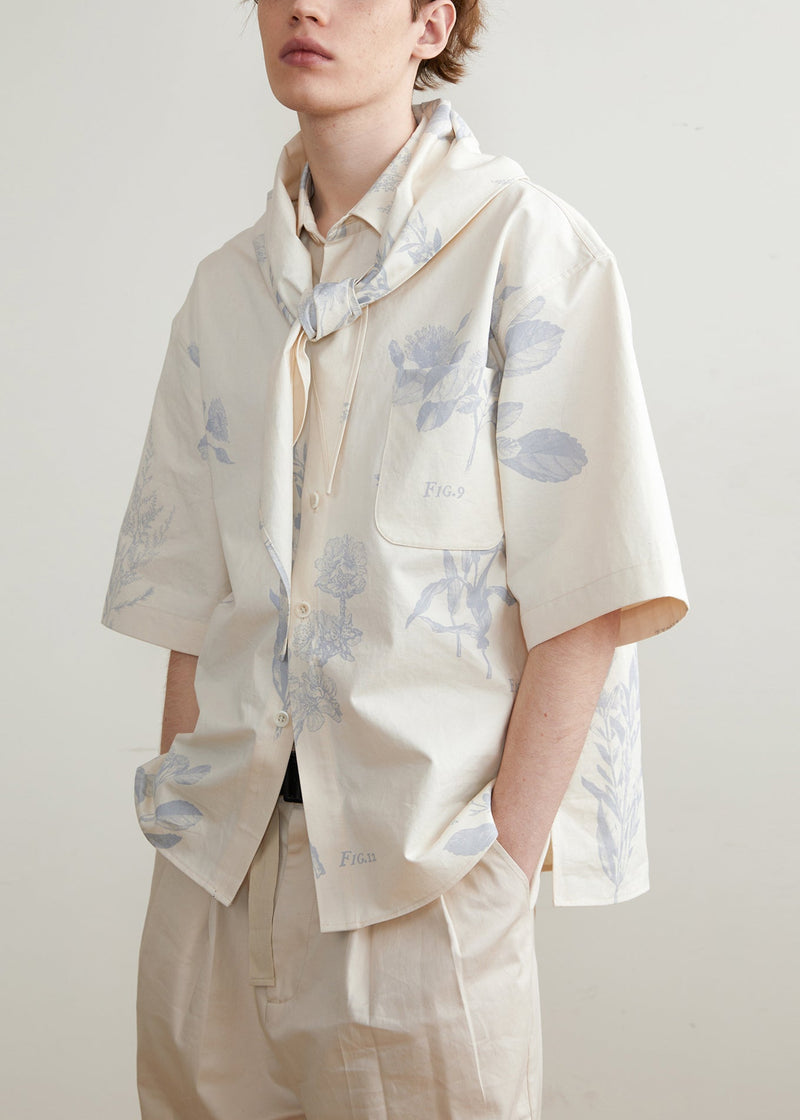 Art Beige Print Button Cotton Shirts Half Sleeve