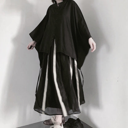 Art Black Clothes For Women Stand Collar Batwing Sleeve baggy Shirts