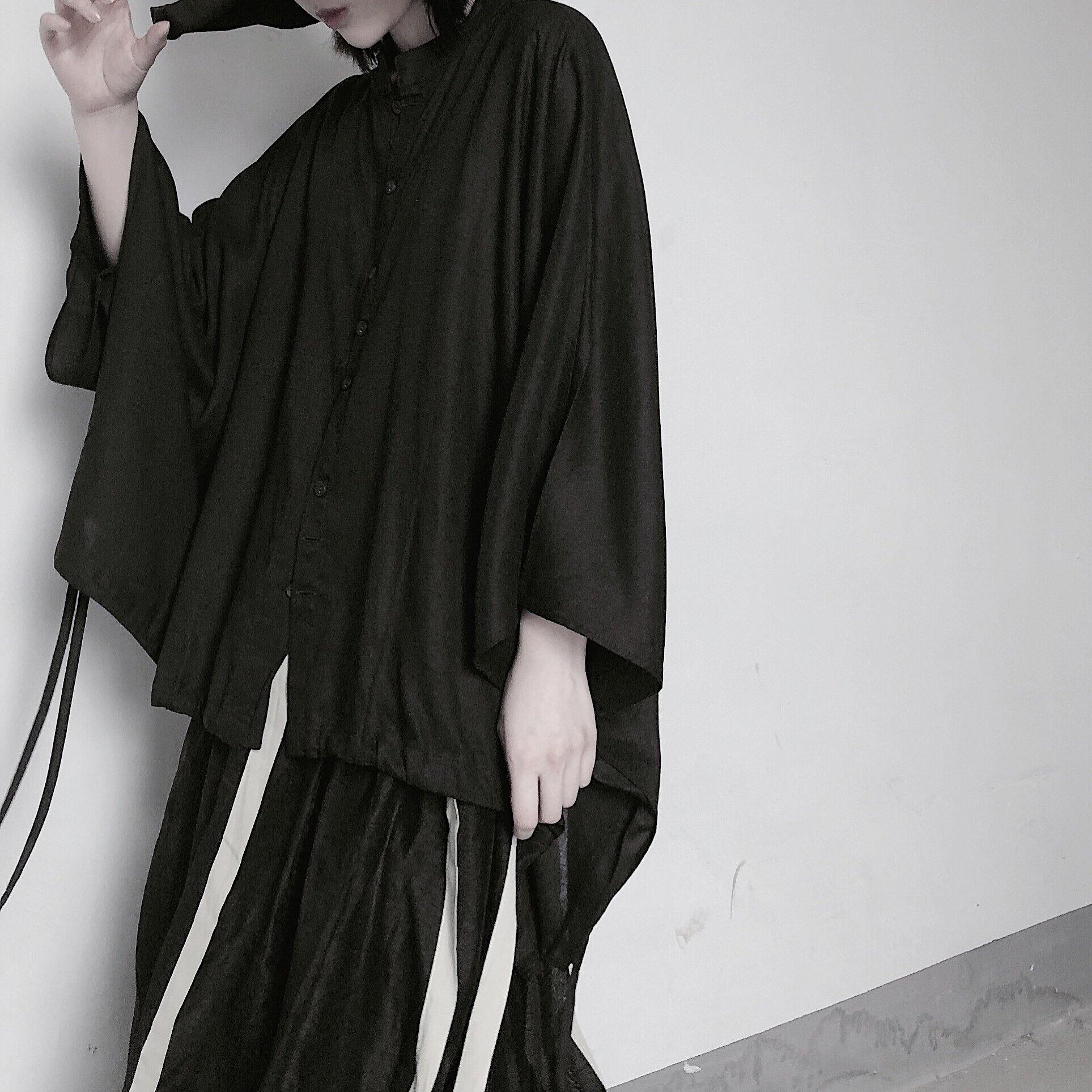 Art Black Clothes For Women Stand Collar Batwing Sleeve baggy Shirts