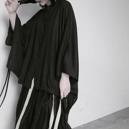 Art Black Clothes For Women Stand Collar Batwing Sleeve baggy Shirts