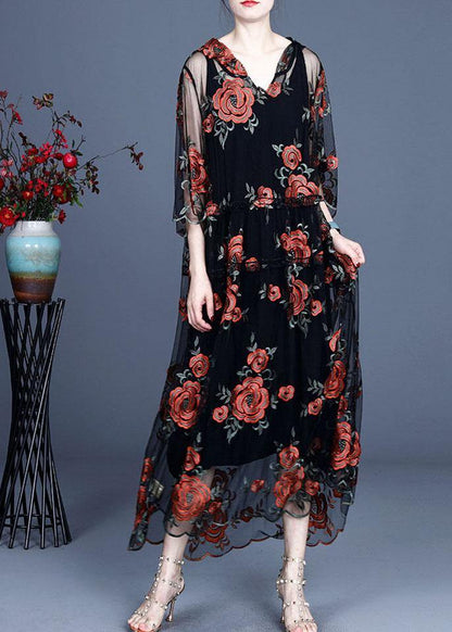 Art Black Embroideried Tulle Hooded Two Pieces Set