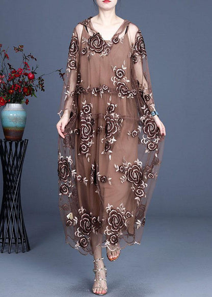 Art Black Embroideried Tulle Hooded Two Pieces Set