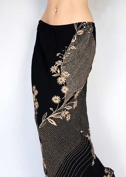 Art Black Low Waist Print Holiday Skirts Spring