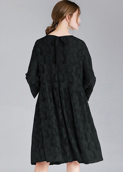 Art Black O-neck Bracelet Sleeved Day Dress Fall Lace Dress