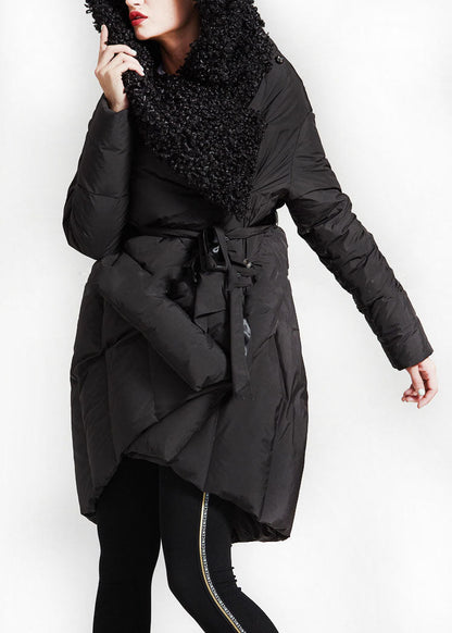 Art Black Patchwork Faux Fur Peter Pan Collar Cotton Winter Down Coat