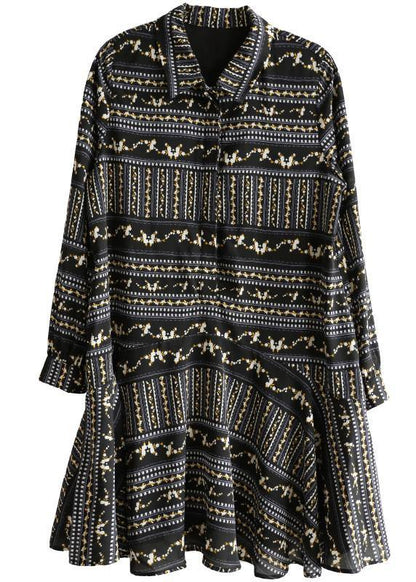 Art Black Print Chiffon Long Sleeve Summer Dress