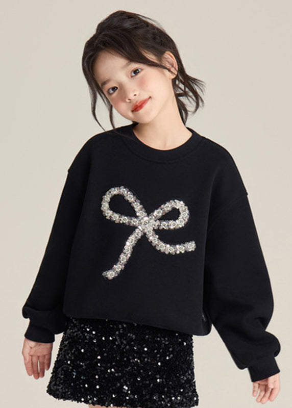 Art Black Sequins Bow Cotton Knit Knit Sweaters Spring
