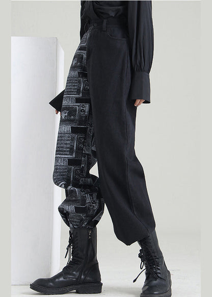 Art Black Zip Up Patchwork Denim Pants Spring