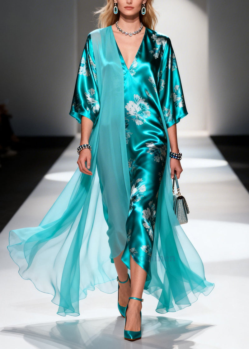 Art Blue Asymmetrical Patchwork Tulle Holiday Dress Summer
