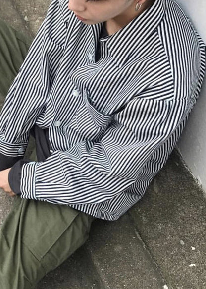 Art Blue Striped Button Cotton Mens Shirts Spring