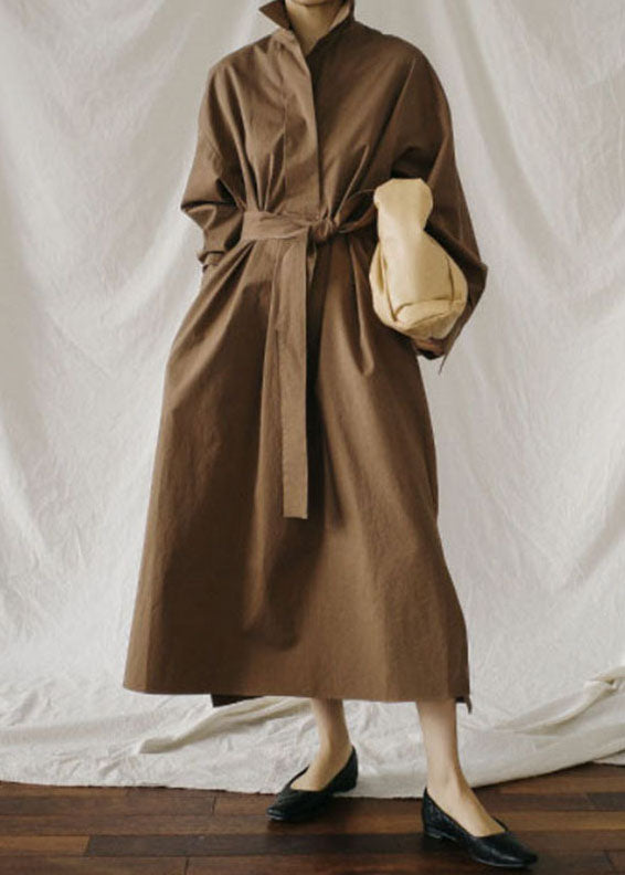 Art Chocolate Peter Pan Collar Pockets Cotton Shirts Dress Spring
