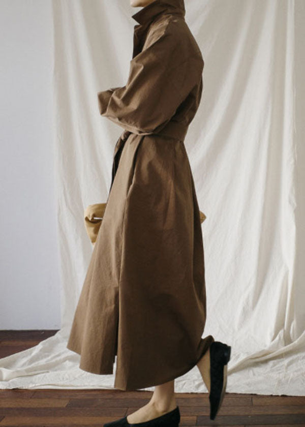 Art Chocolate Peter Pan Collar Pockets Cotton Shirts Dress Spring