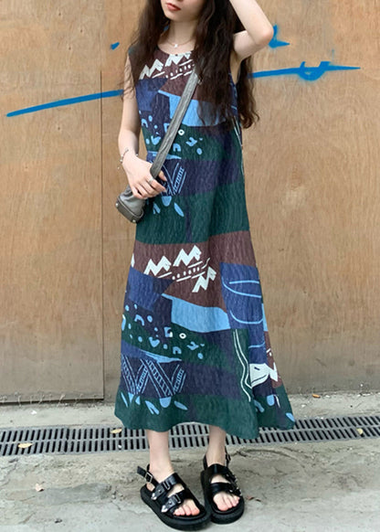 Art Colorblock O-neck Print Maxi Dress Sleeveless