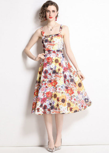 Art Print Patchwork Chiffon Spaghetti Strap Dress Summer