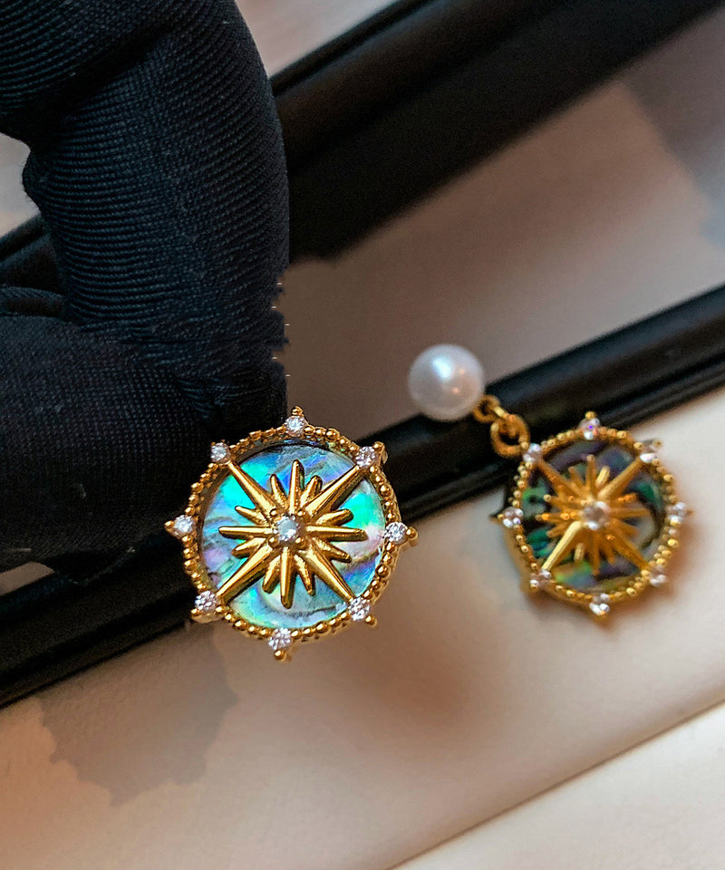 Art Gradient Blue Zircon Fine Pearl Drop Earrings
