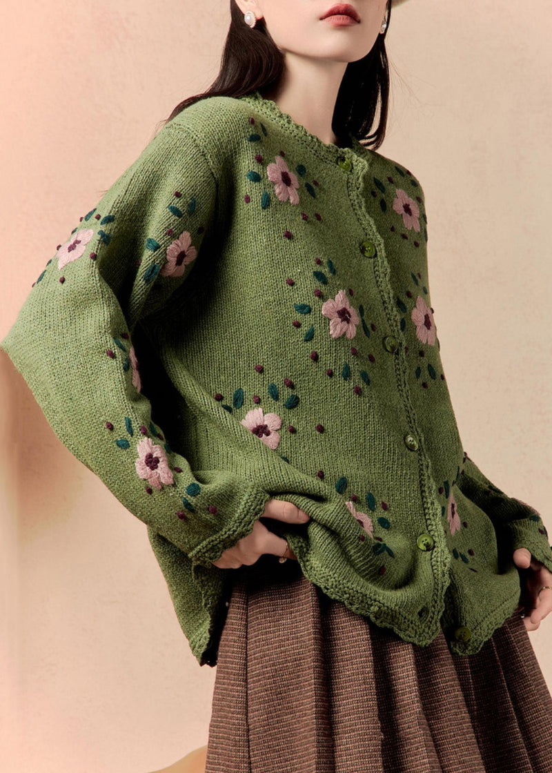 Art Green Button Knit Cardigan Winter