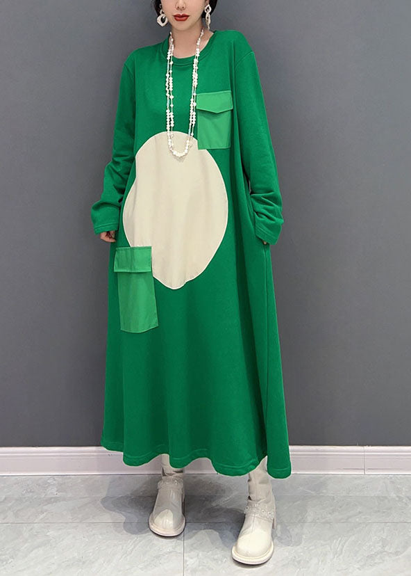 Art Green O Neck Cotton Baggy Dresses Dress Spring