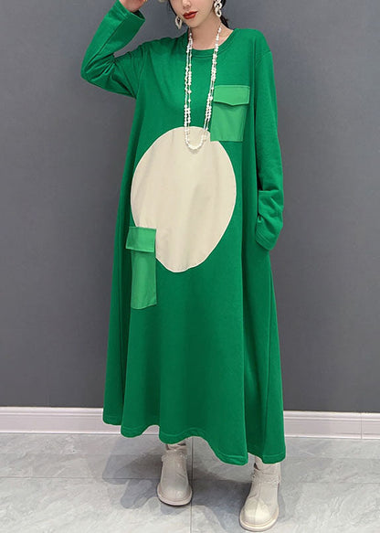 Art Green O Neck Cotton Baggy Dresses Dress Spring