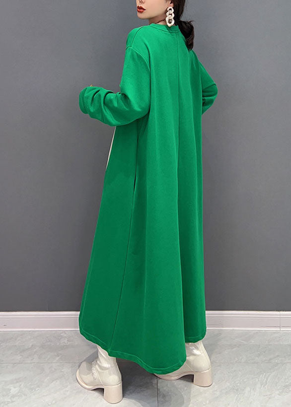 Art Green O Neck Cotton Baggy Dresses Dress Spring