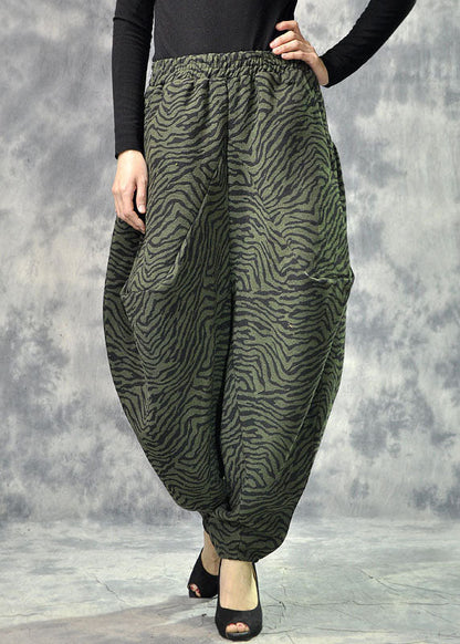 Art Green Pockets Print Lantern Thick Fall Winter Pants