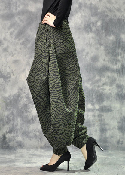 Art Green Pockets Print Lantern Thick Fall Winter Pants