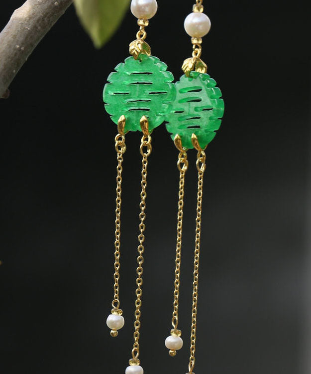 Art Green Sterling Silver Overgild Dry Green Pearl Jade Drop Earrings Tw1037