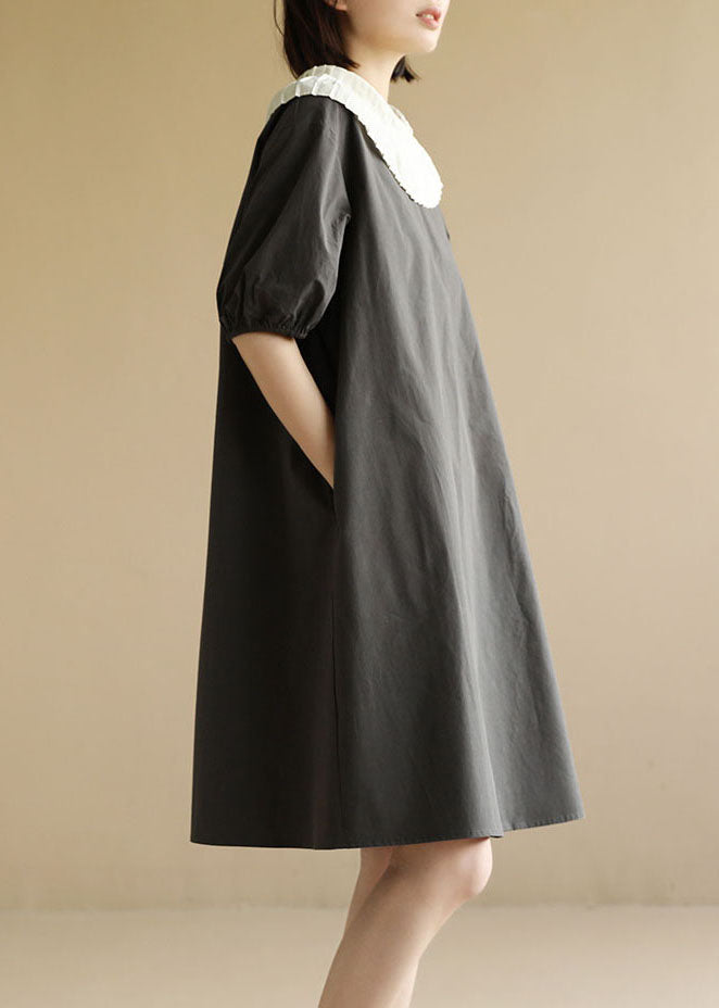 Art Grey O-neck Patchwork Oversized a Line Dress Short Sleeve